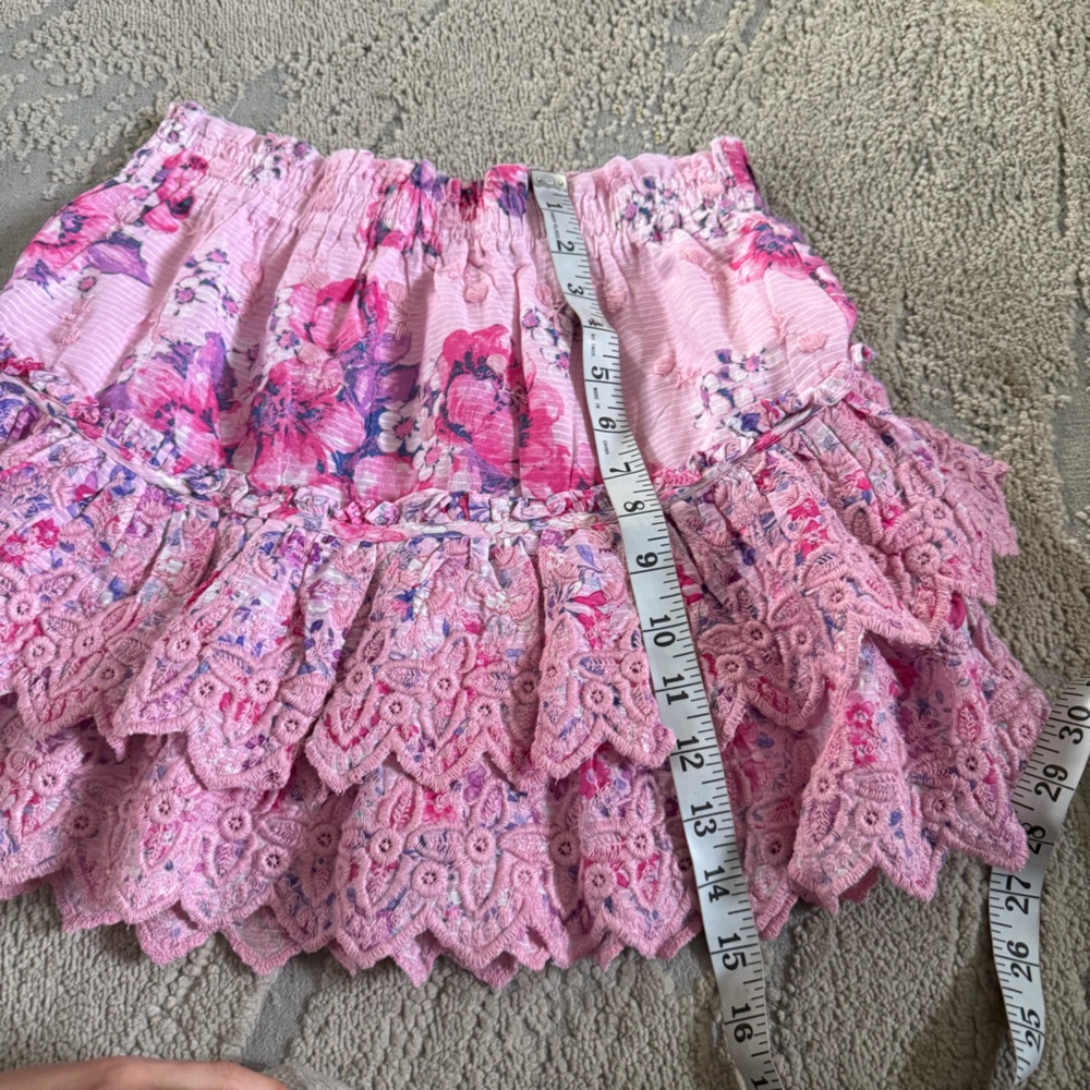 LoveShackFancy Cairo mini skirt pink purple floral tiered ruffled embroidered XS - Picture 10 of 12